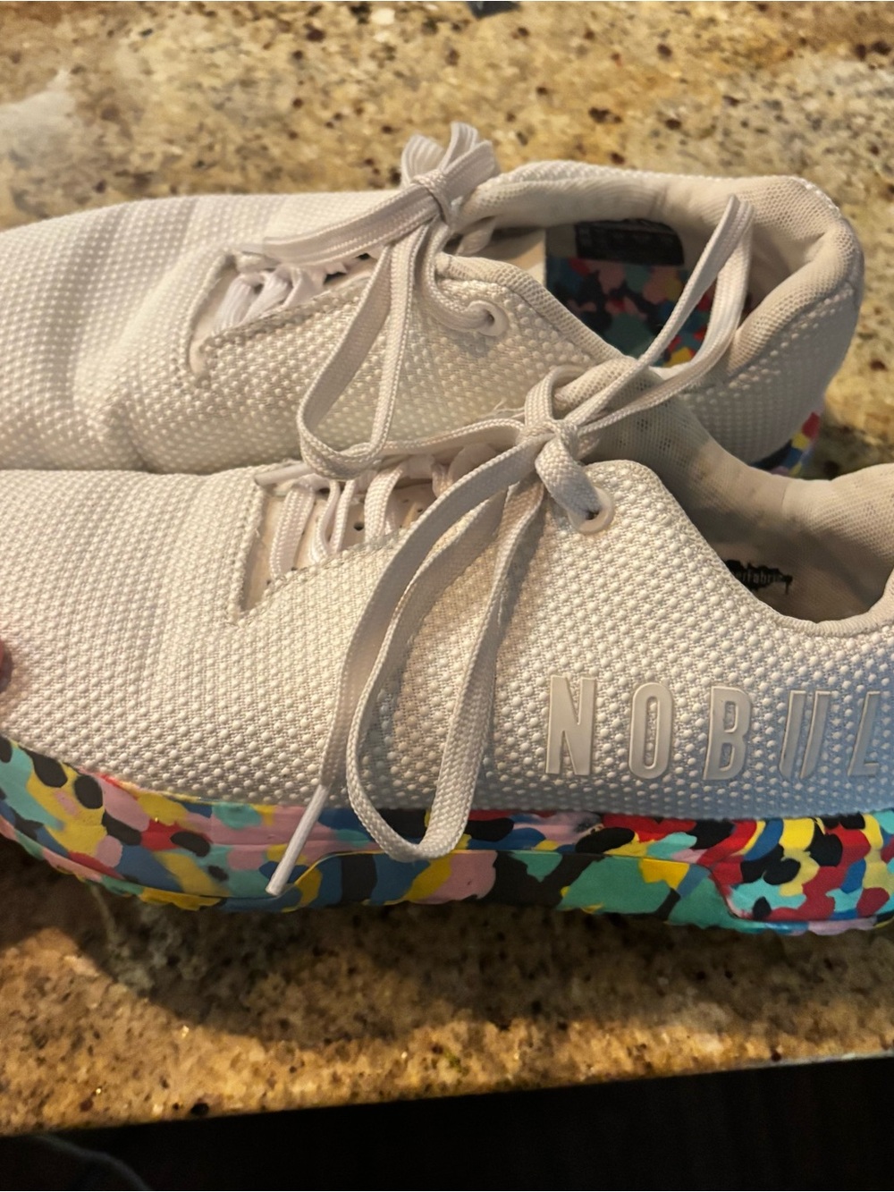 NOBULL Women’s 7.5 White Sneakers Colorful Multicolor Sole Athletic